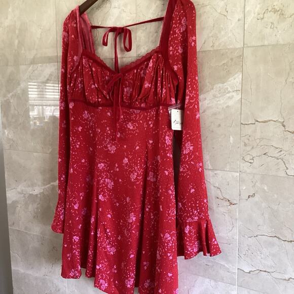 Free People Tess Mini Dress - Small, Red, Boho Milkmaid Holiday Castlecore NWT - Picture 5 of 12